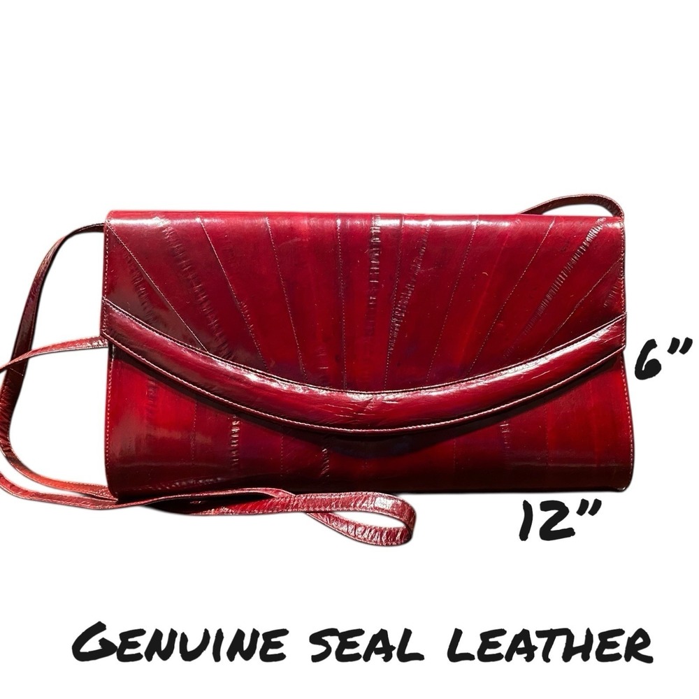 Vtg 80s Genuine Eel Skin Shoulder Bag Purse Red Womens Classic MED Made In Korea